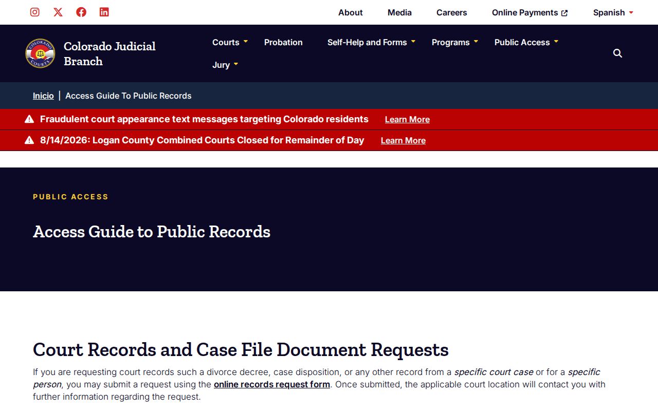 Las Animas County case search Register of Action access guide