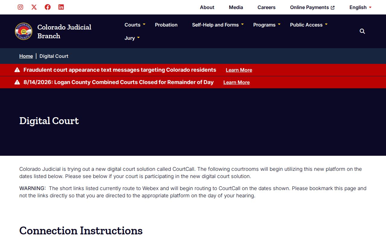 Las Animas County court calendar Digital Court transition information