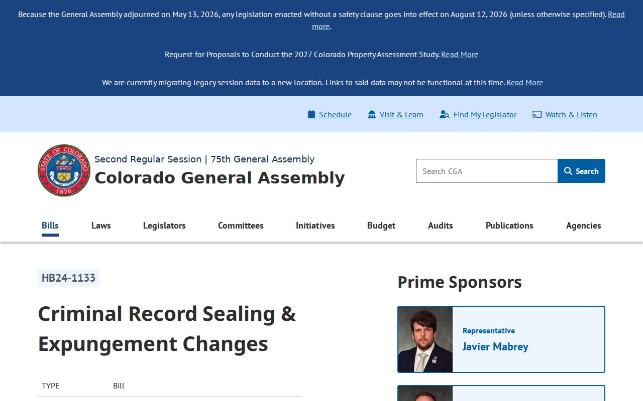 Las Animas County criminal docket sealing reform legislation