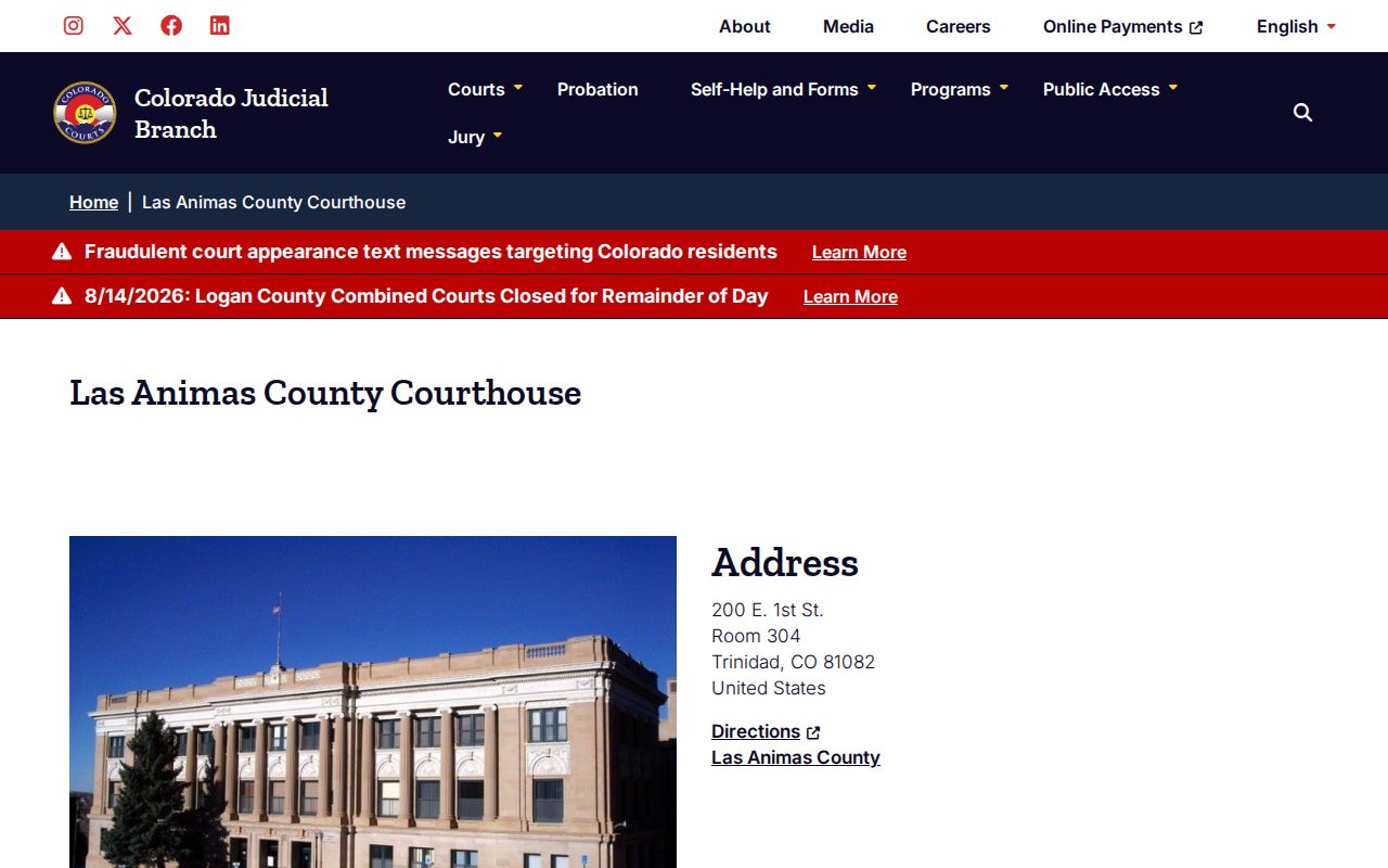 Las Animas County courthouse docket records office