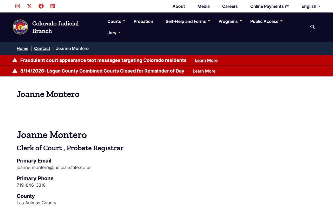 Las Animas County Clerk of Court docket profile
