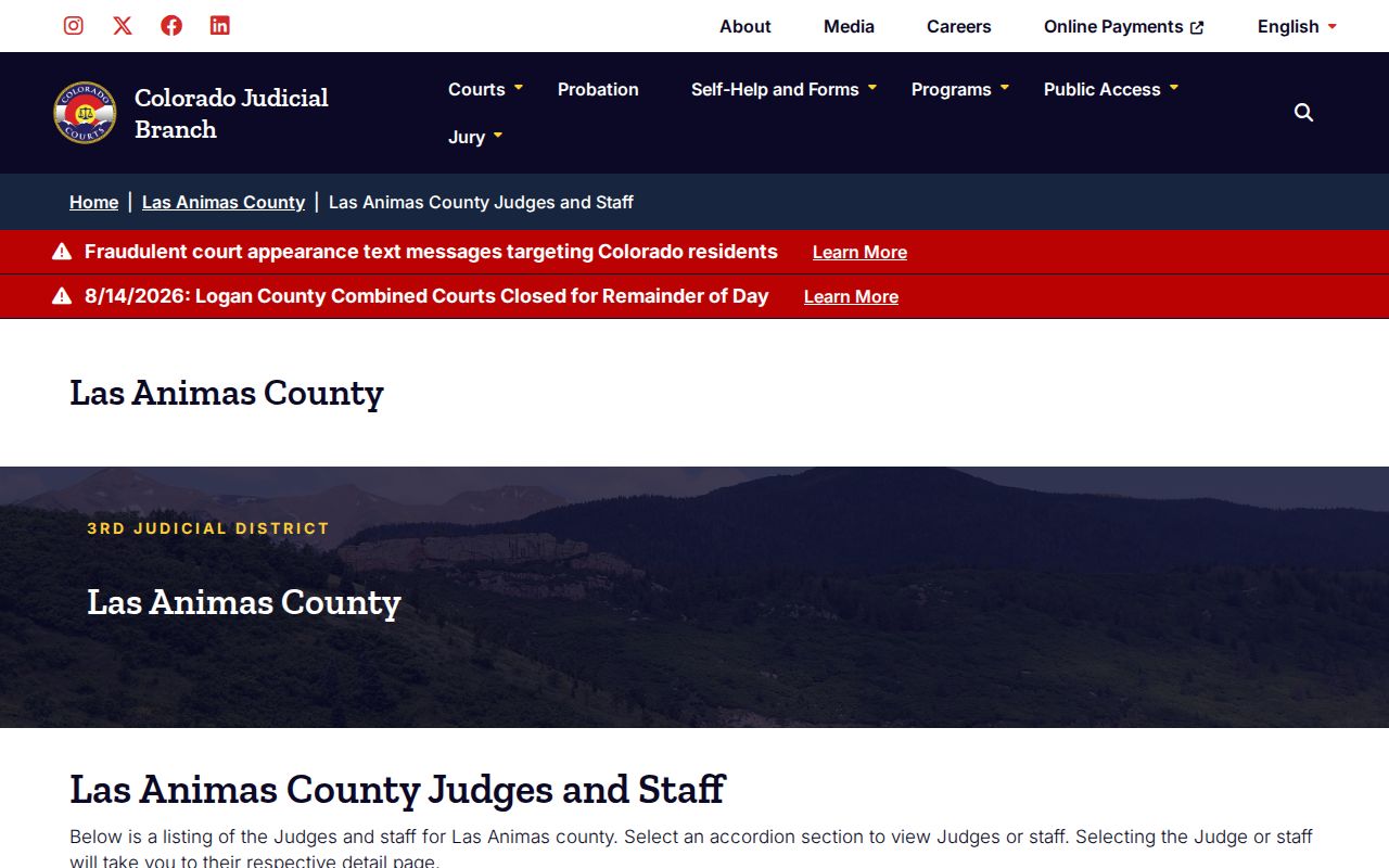Las Animas County court docket judges and staff roster